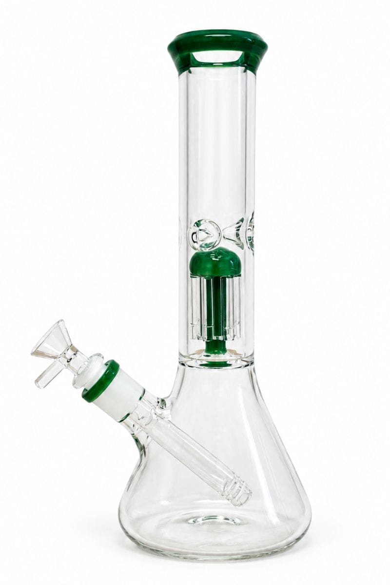 11" Tree Perc Beaker Bong with Color Accent Green