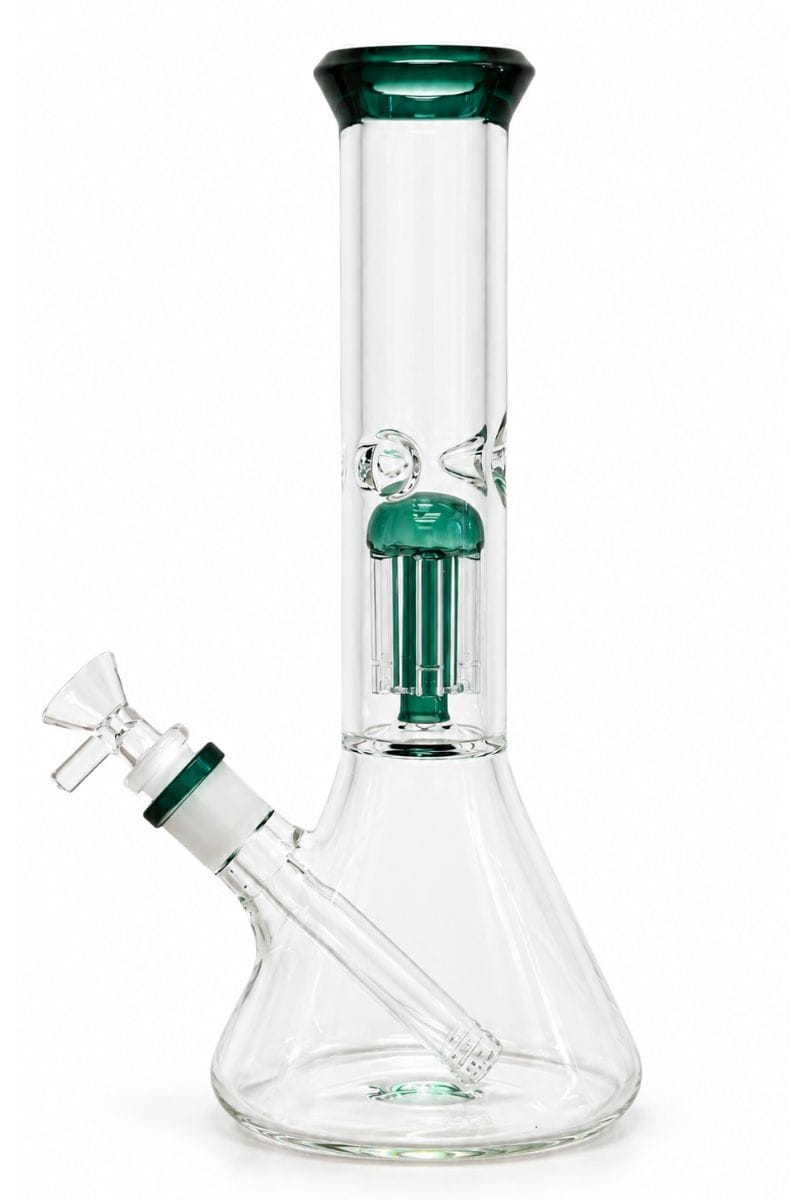11" Tree Perc Beaker Bong with Color Accent Teal