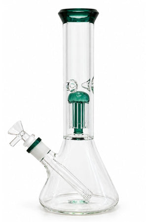 11" Tree Perc Beaker Bong with Color Accent Teal