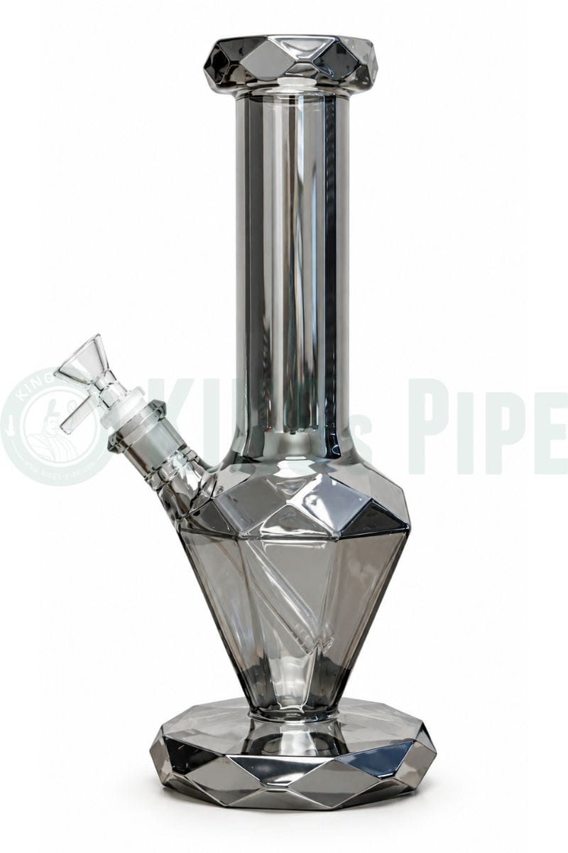 12" 9mm Diamond Beaker Bong Smokey Grey Iridescent
