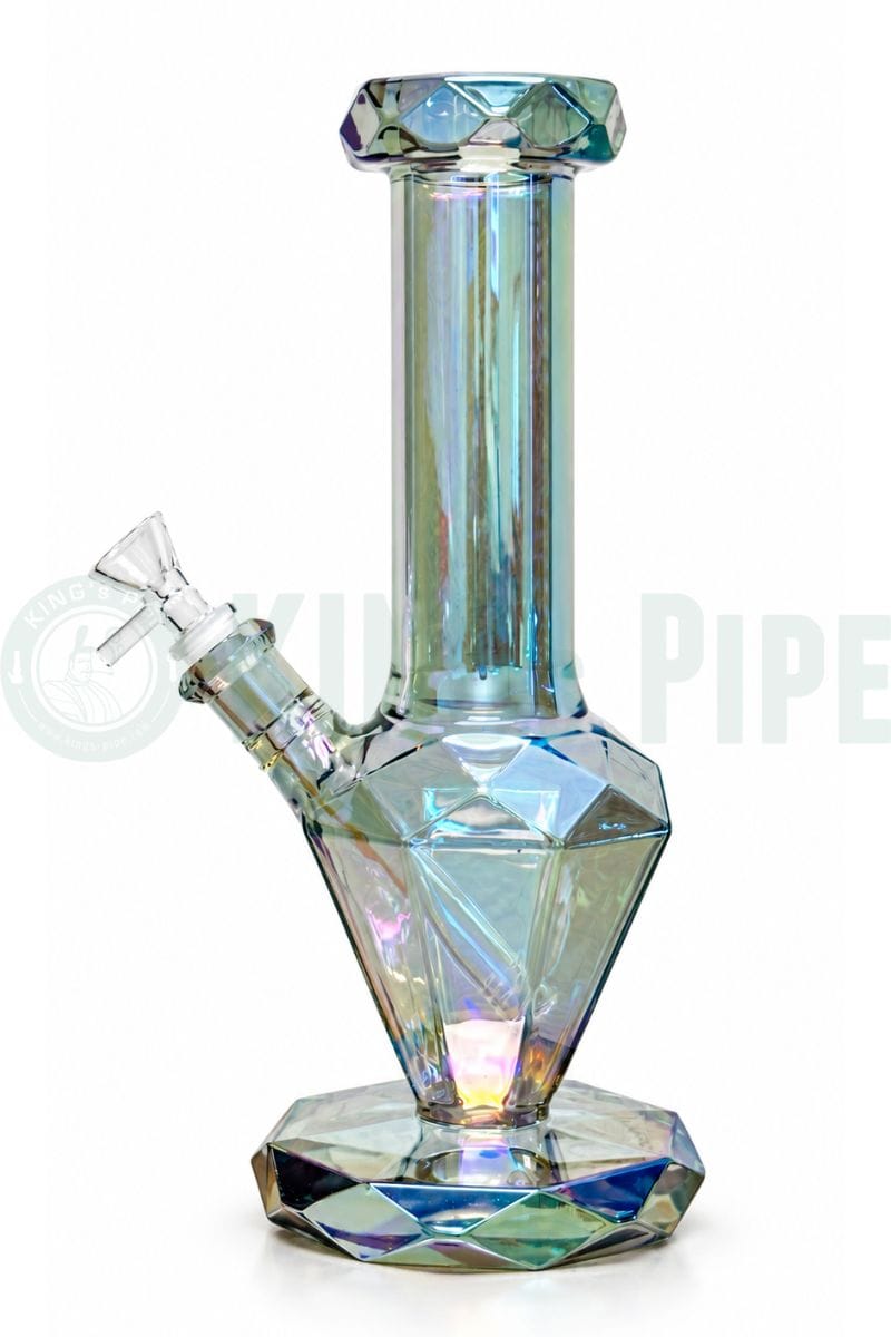 12" 9mm Diamond Beaker Bong Clear Green Iridescent