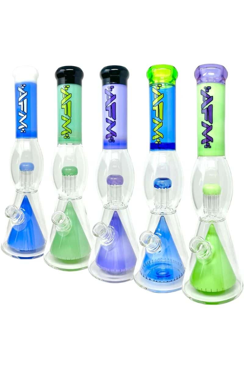 AFM Glass – 16 inch UFO Pyramid to Tree Perc Beaker Water Pipe Blue/Lime